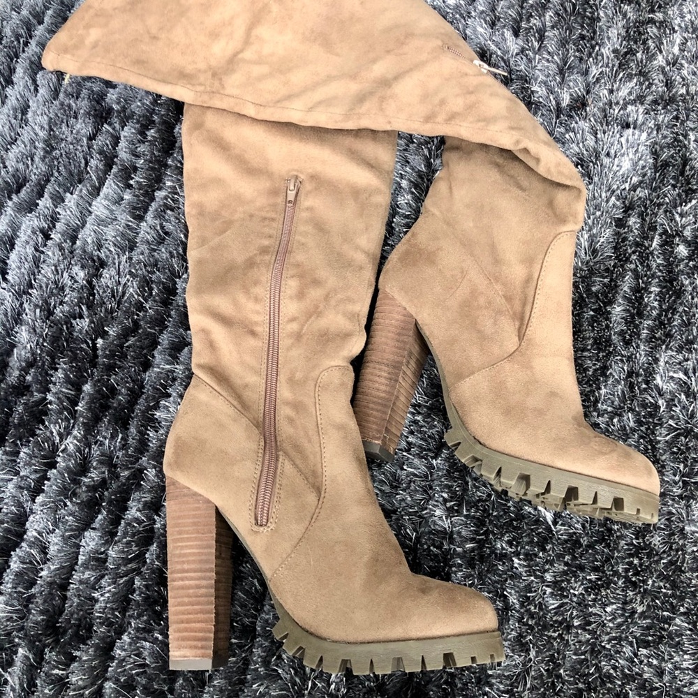 Over the Knee Tan Suede Tie Boots